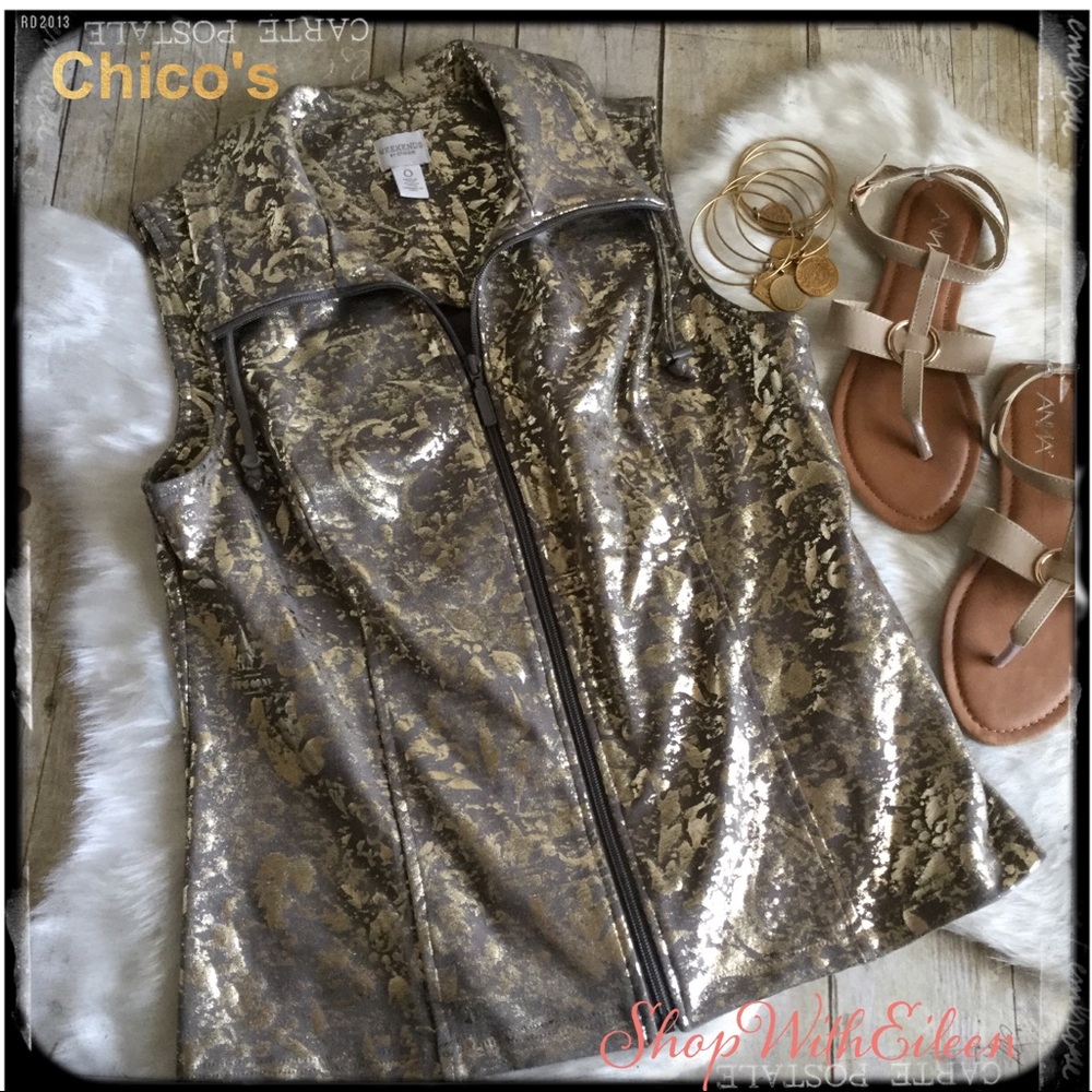 Weekends By Chico’s Gold Burnout Vest NWOT